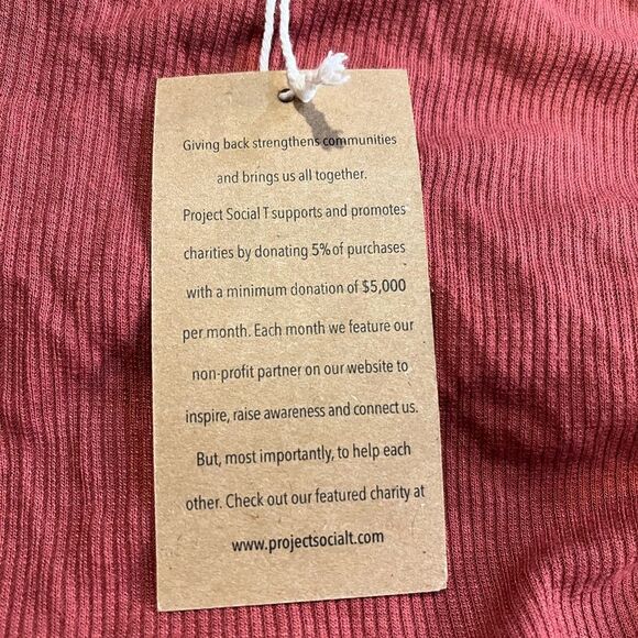 NWT Project Social T Ribbed Red Long Sleeve Top Ruffled Hem Slim Fit Y2K Size M - Picture 9 of 14